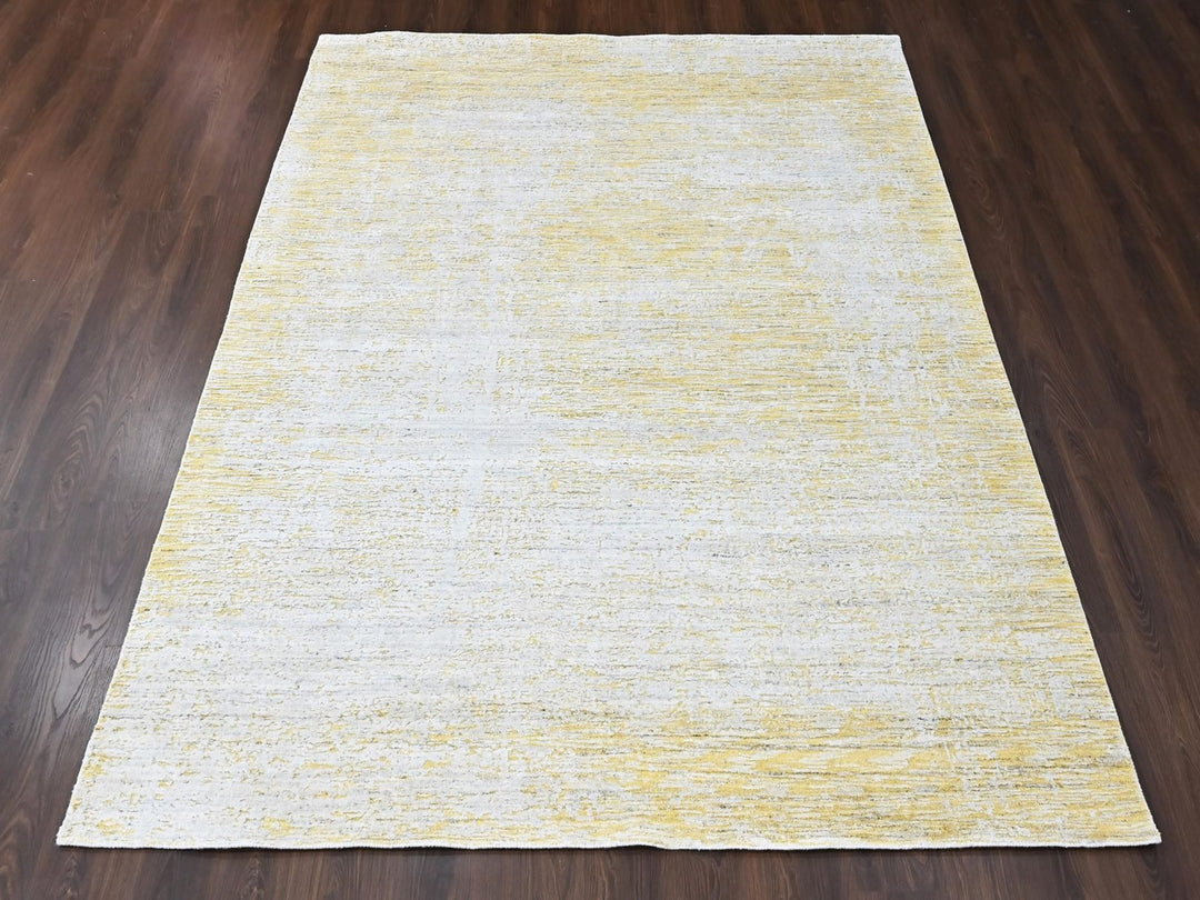 8'0" x 10'0" New Hand Loomed Yellow Wool & Silk Rectangle Oriental Rug - MOA10210512