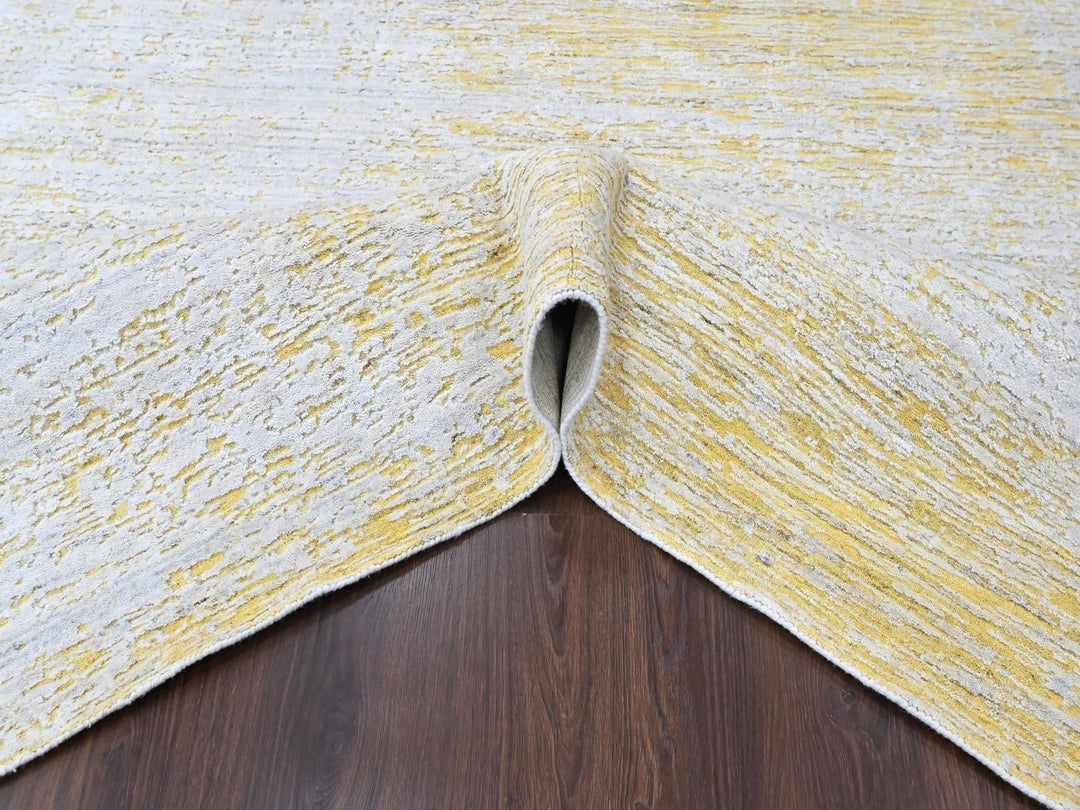 9'1" x 12'1" New Hand Loomed Yellow Wool & Silk Rectangle Oriental Rug - MOA10210513