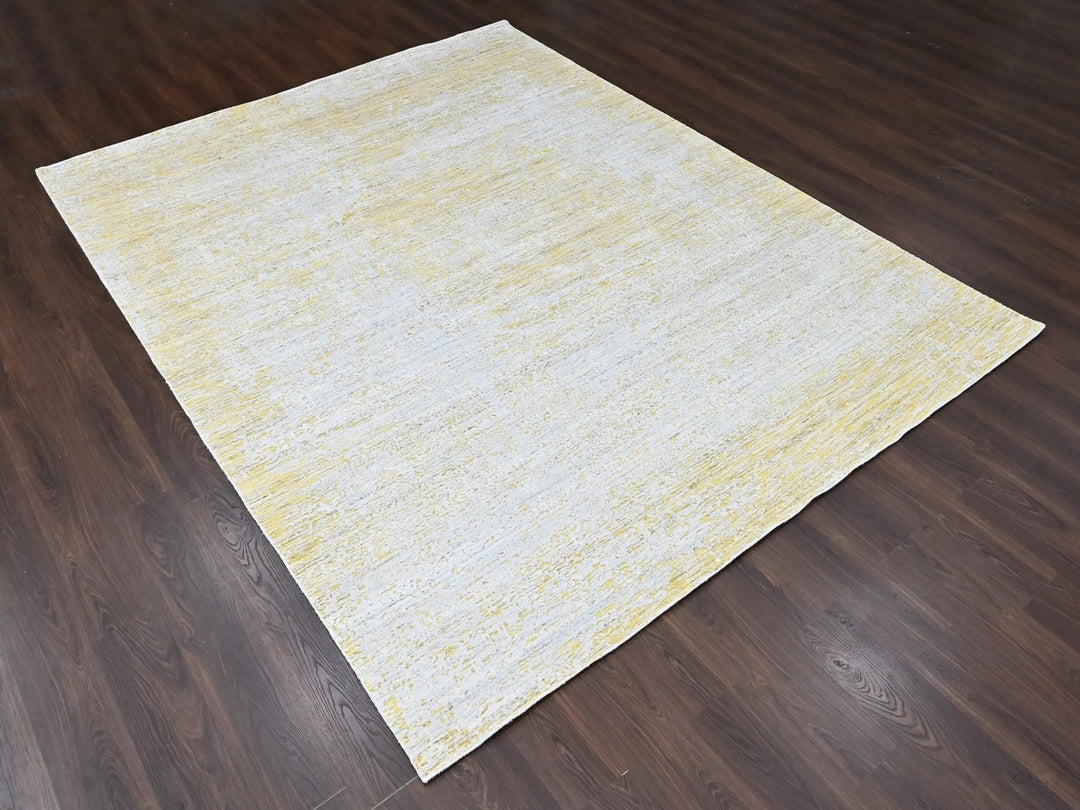 8'11" x 12'1" New Hand Loomed Yellow Wool & Silk Rectangle Oriental Rug - MOA10210514