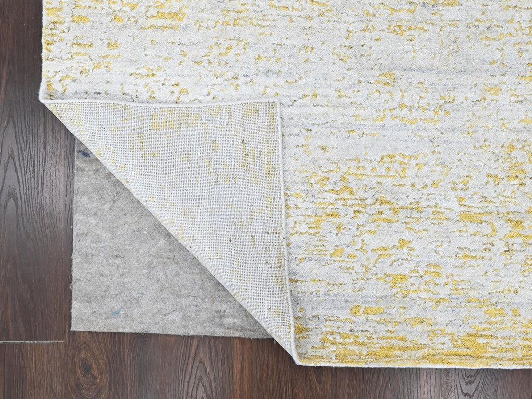 8'11" x 12'1" New Hand Loomed Yellow Wool & Silk Rectangle Oriental Rug - MOA10210514