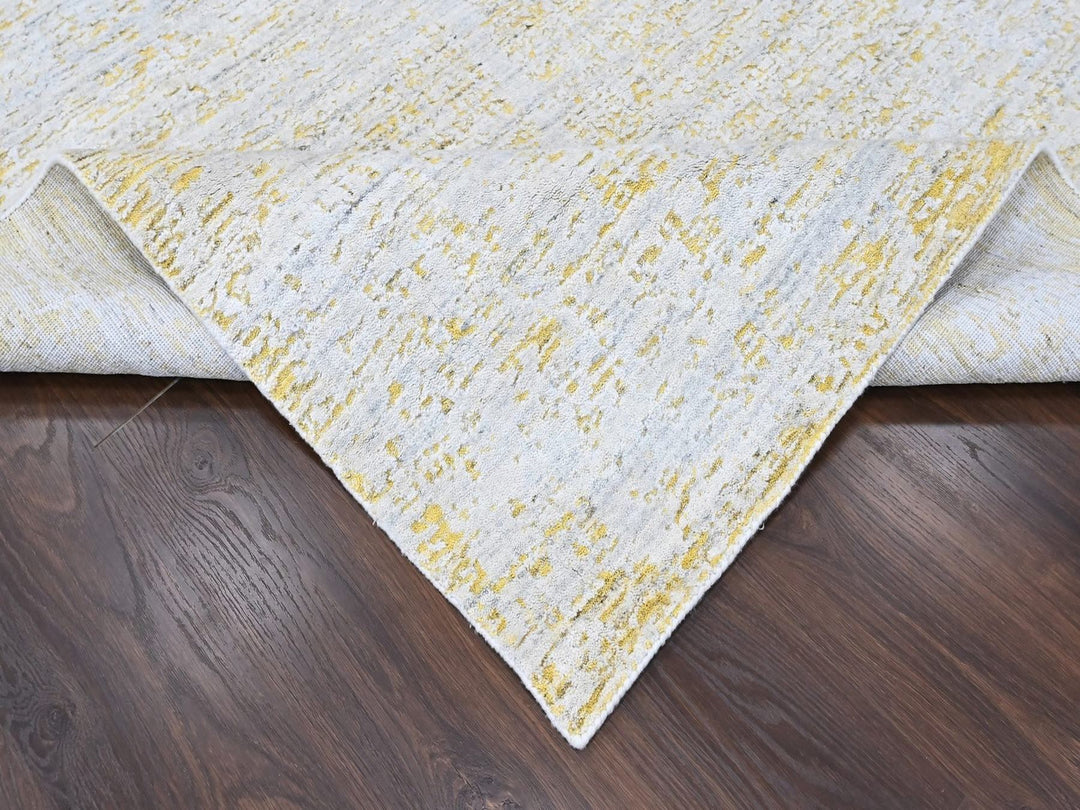 8'11" x 12'1" New Hand Loomed Yellow Wool & Silk Rectangle Oriental Rug - MOA10210514