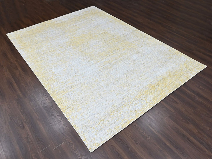 10'0" x 14'0" New Hand Loomed Yellow Wool & Silk Rectangle Oriental Rug - MOA10210515