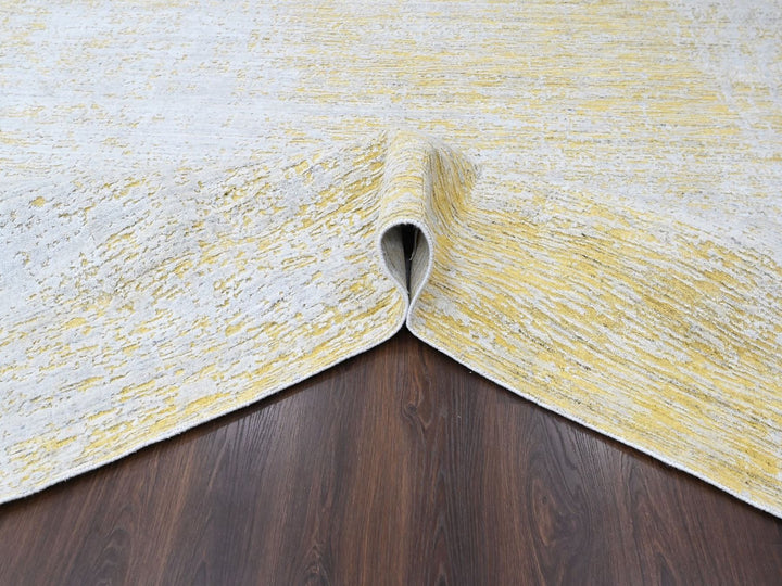 10'0" x 14'0" New Hand Loomed Yellow Wool & Silk Rectangle Oriental Rug - MOA10210515