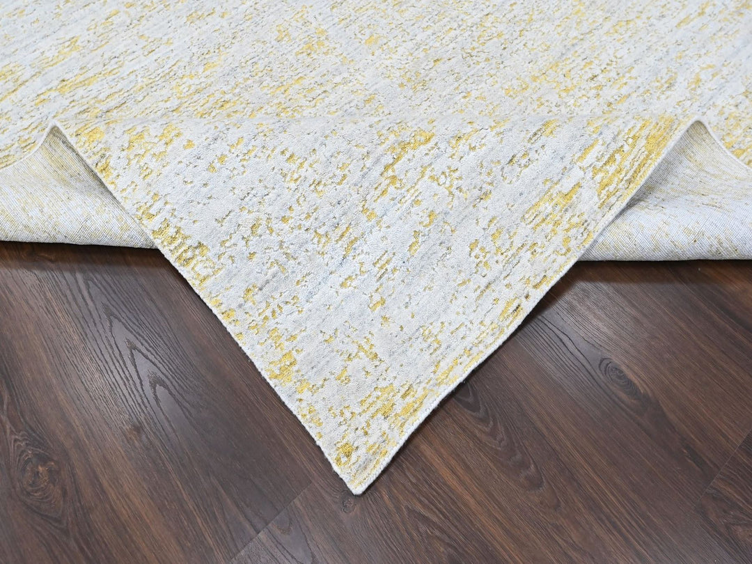 10'0" x 14'0" New Hand Loomed Yellow Wool & Silk Rectangle Oriental Rug - MOA10210515
