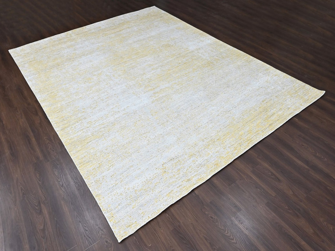 12'0" x 15'0" New Hand Loomed Yellow Wool & Silk Rectangle Oriental Rug - MOA10210516