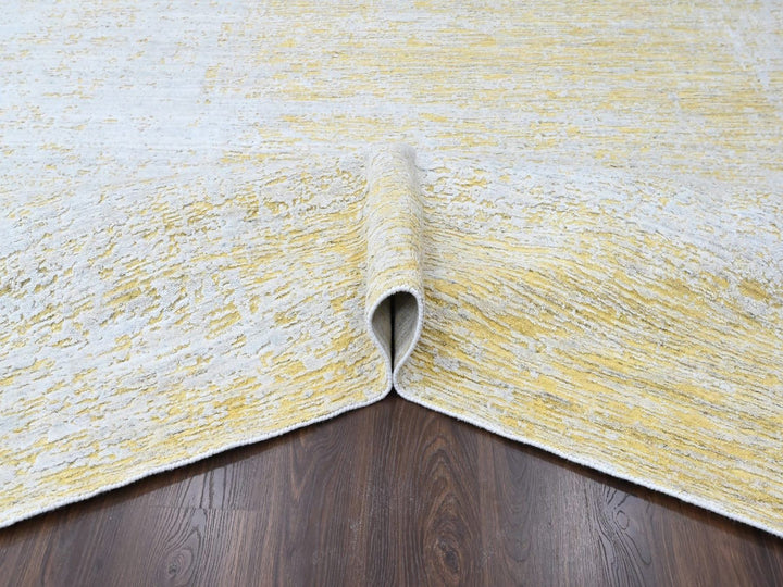 12'0" x 15'0" New Hand Loomed Yellow Wool & Silk Rectangle Oriental Rug - MOA10210516