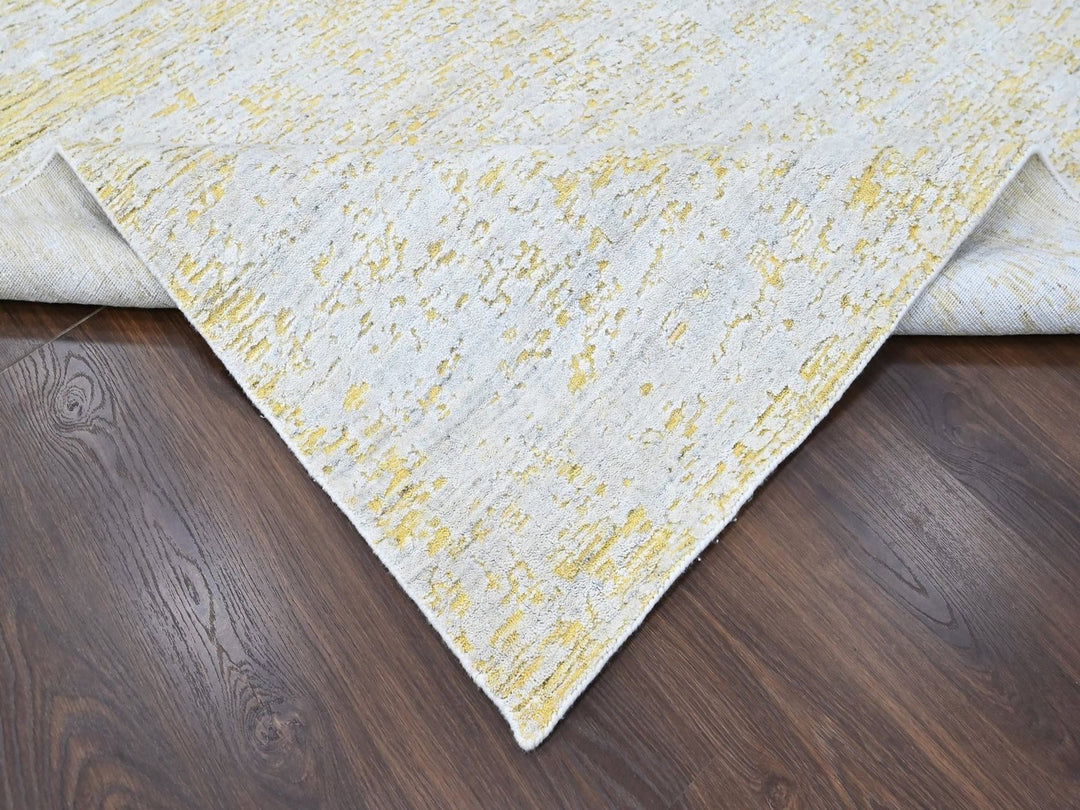12'0" x 15'0" New Hand Loomed Yellow Wool & Silk Rectangle Oriental Rug - MOA10210516