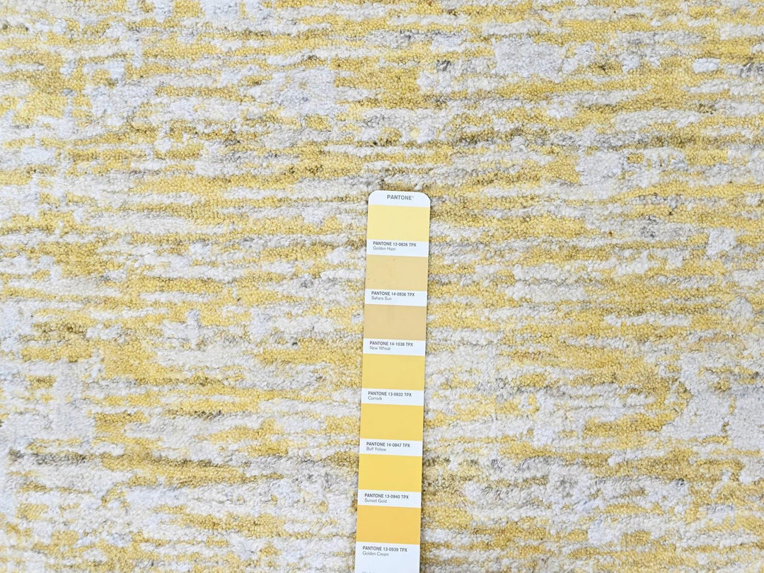 12'0" x 15'0" New Hand Loomed Yellow Wool & Silk Rectangle Oriental Rug - MOA10210516