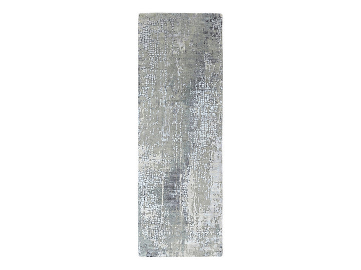 2'8" x 8'1" New Hand Knotted Grey Wool & Silk Runner Oriental Rug - MOA10210517