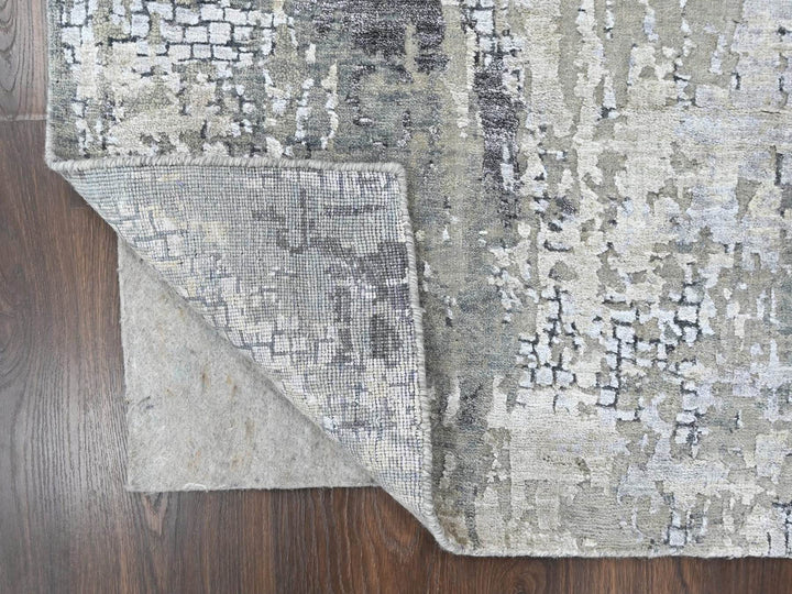 2'8" x 8'1" New Hand Knotted Grey Wool & Silk Runner Oriental Rug - MOA10210517
