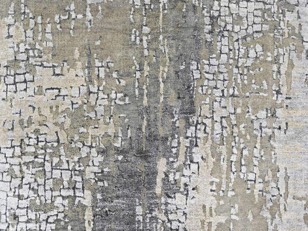2'8" x 8'1" New Hand Knotted Grey Wool & Silk Runner Oriental Rug - MOA10210517