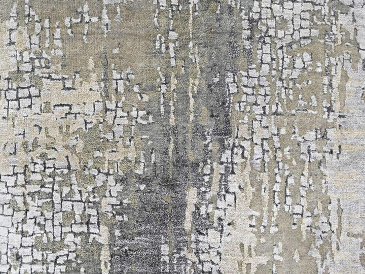 2'8" x 8'1" New Hand Knotted Grey Wool & Silk Runner Oriental Rug - MOA10210517