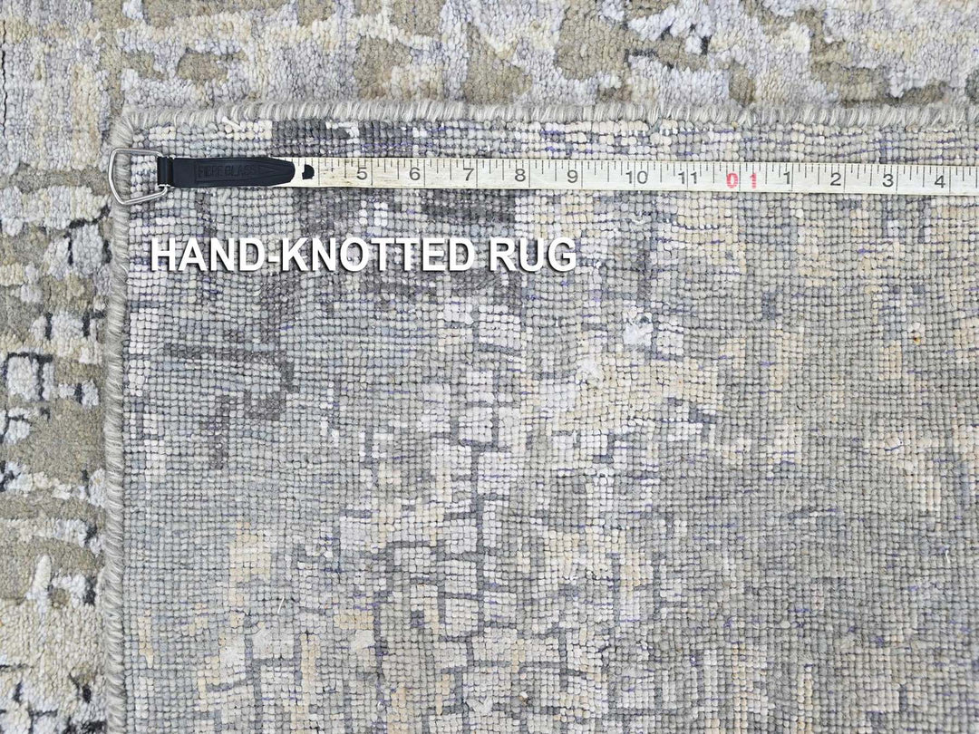 2'8" x 8'1" New Hand Knotted Grey Wool & Silk Runner Oriental Rug - MOA10210517