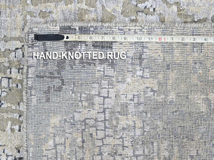 2'8" x 8'1" New Hand Knotted Grey Wool & Silk Runner Oriental Rug - MOA10210517