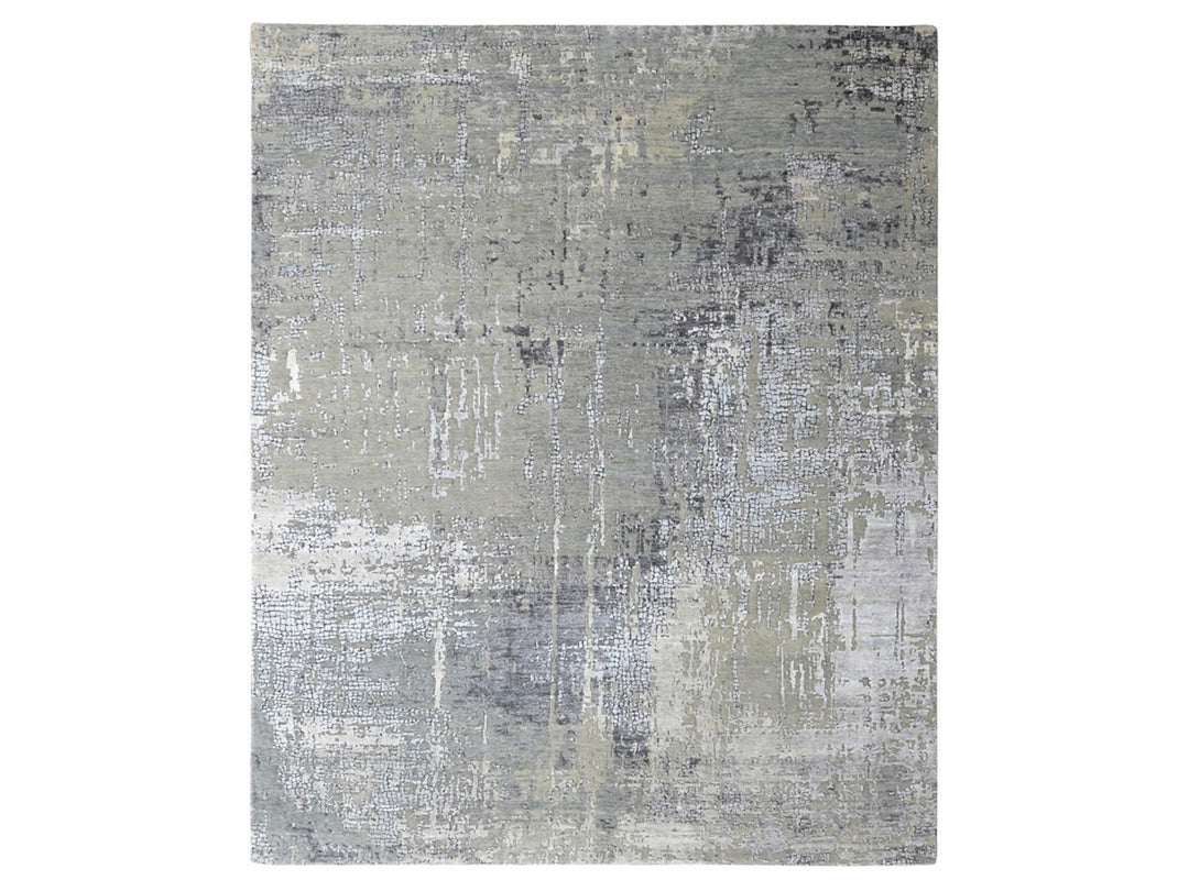 9'1" x 12'0" New Hand Knotted Grey Wool & Silk Rectangle Oriental Rug - MOA10210518