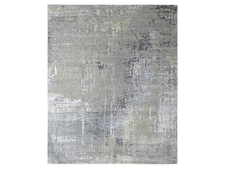9'1" x 12'0" New Hand Knotted Grey Wool & Silk Rectangle Oriental Rug - MOA10210518