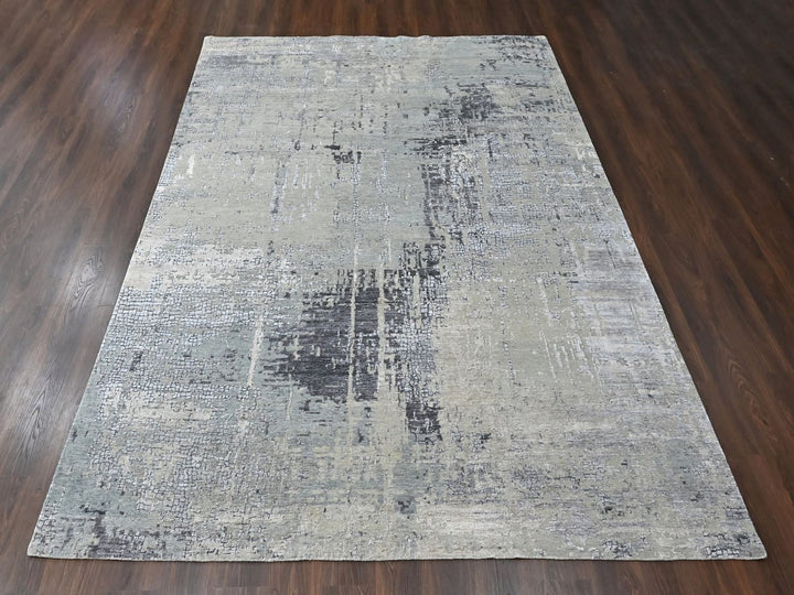 9'1" x 12'0" New Hand Knotted Grey Wool & Silk Rectangle Oriental Rug - MOA10210518