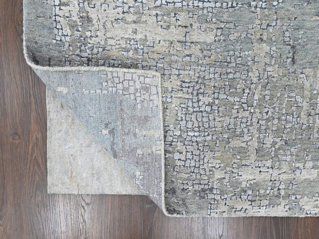 9'1" x 12'0" New Hand Knotted Grey Wool & Silk Rectangle Oriental Rug - MOA10210518