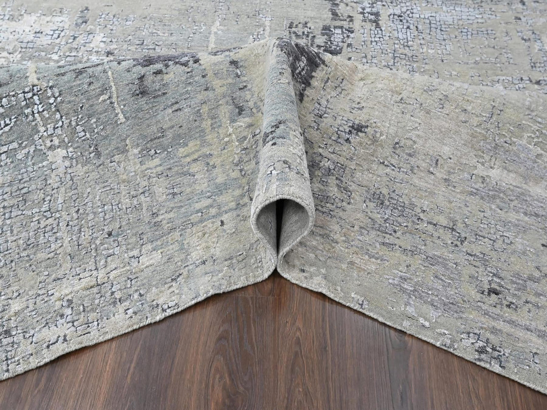 9'1" x 12'0" New Hand Knotted Grey Wool & Silk Rectangle Oriental Rug - MOA10210518