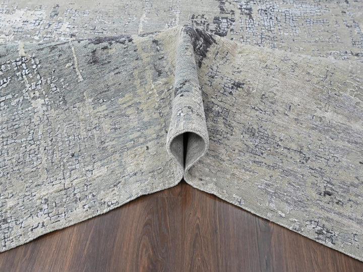 9'1" x 12'0" New Hand Knotted Grey Wool & Silk Rectangle Oriental Rug - MOA10210518