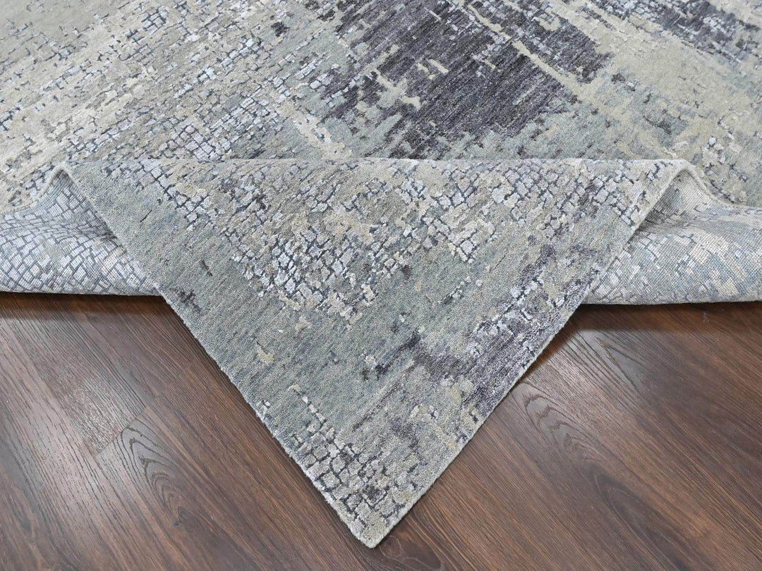 9'1" x 12'0" New Hand Knotted Grey Wool & Silk Rectangle Oriental Rug - MOA10210518