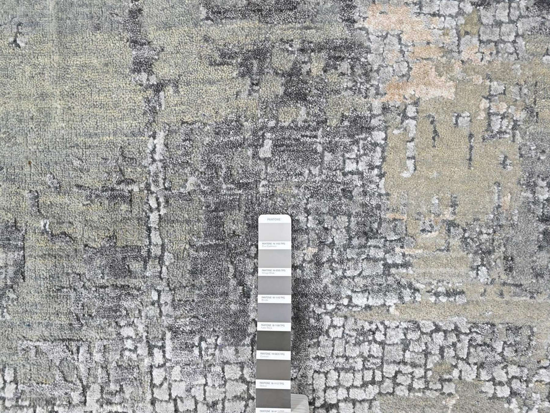 9'1" x 12'0" New Hand Knotted Grey Wool & Silk Rectangle Oriental Rug - MOA10210518