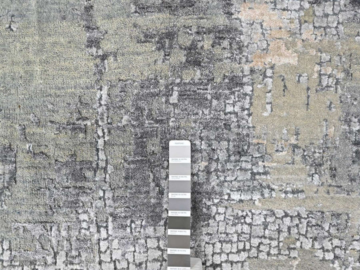 9'1" x 12'0" New Hand Knotted Grey Wool & Silk Rectangle Oriental Rug - MOA10210518