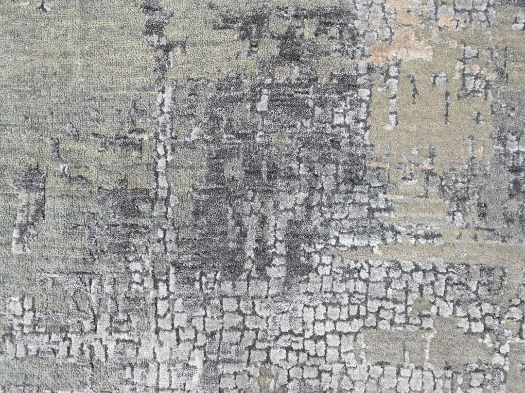 9'1" x 12'0" New Hand Knotted Grey Wool & Silk Rectangle Oriental Rug - MOA10210518