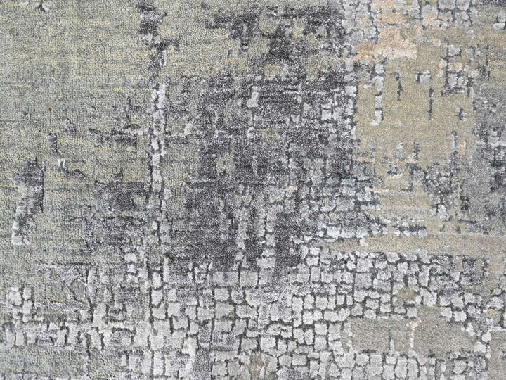 9'1" x 12'0" New Hand Knotted Grey Wool & Silk Rectangle Oriental Rug - MOA10210518
