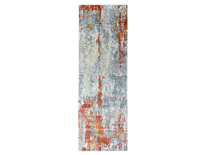 2'6" x 7'10" New Hand Knotted Orange Wool & Silk Runner Oriental Rug - MOA10210519
