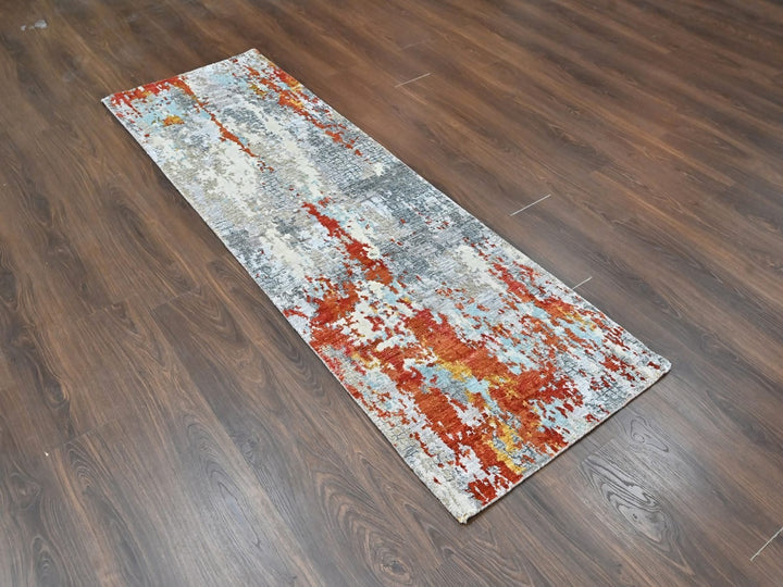 2'6" x 7'10" New Hand Knotted Orange Wool & Silk Runner Oriental Rug - MOA10210519