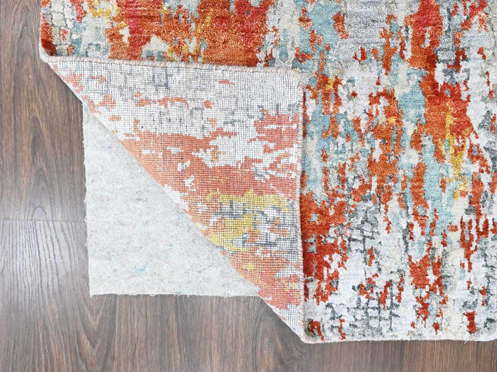 2'6" x 7'10" New Hand Knotted Orange Wool & Silk Runner Oriental Rug - MOA10210519