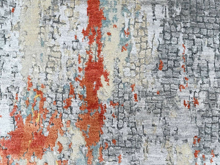 2'6" x 7'10" New Hand Knotted Orange Wool & Silk Runner Oriental Rug - MOA10210519