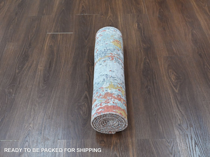 2'6" x 7'10" New Hand Knotted Orange Wool & Silk Runner Oriental Rug - MOA10210519