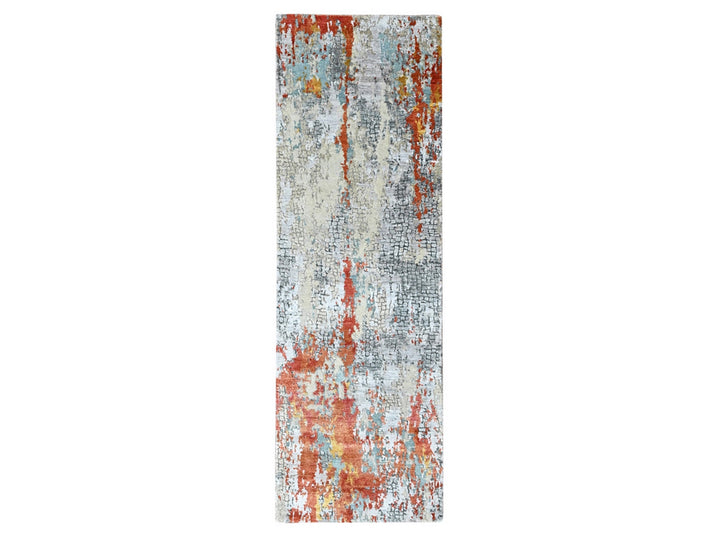2'6" x 7'11" New Hand Knotted Orange Wool & Silk Runner Oriental Rug - MOA10210520