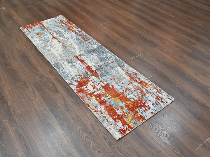 2'6" x 7'11" New Hand Knotted Orange Wool & Silk Runner Oriental Rug - MOA10210520