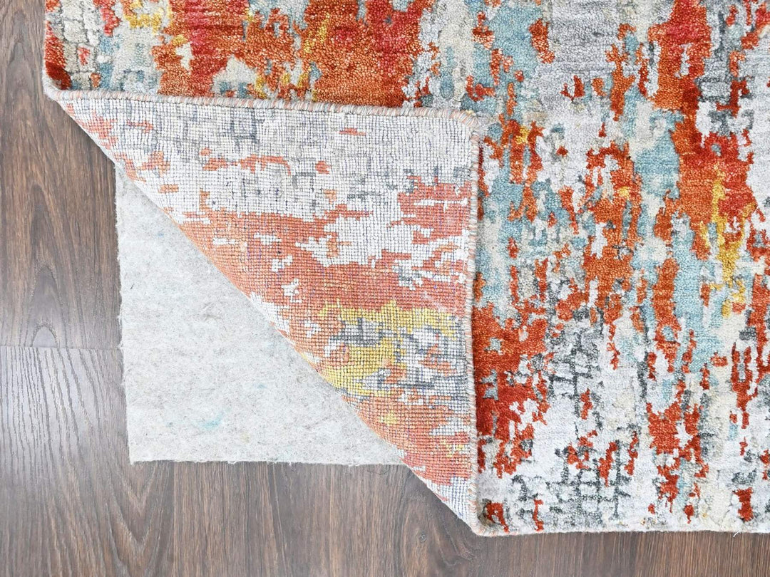 2'6" x 7'11" New Hand Knotted Orange Wool & Silk Runner Oriental Rug - MOA10210520