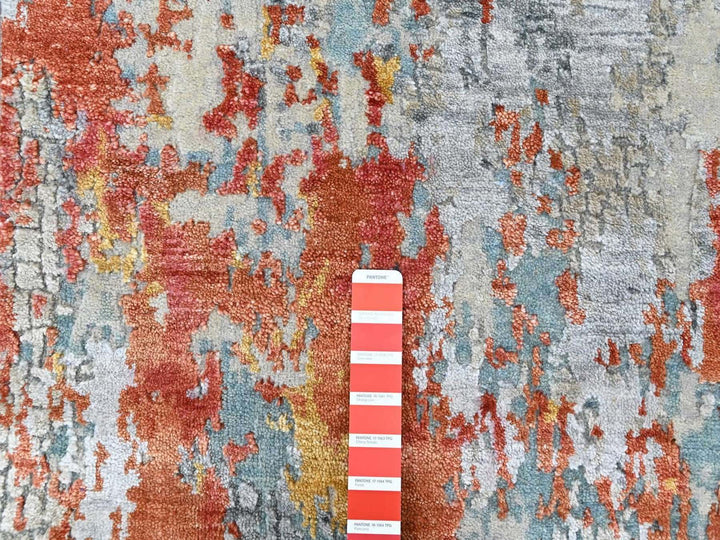 2'6" x 7'11" New Hand Knotted Orange Wool & Silk Runner Oriental Rug - MOA10210520