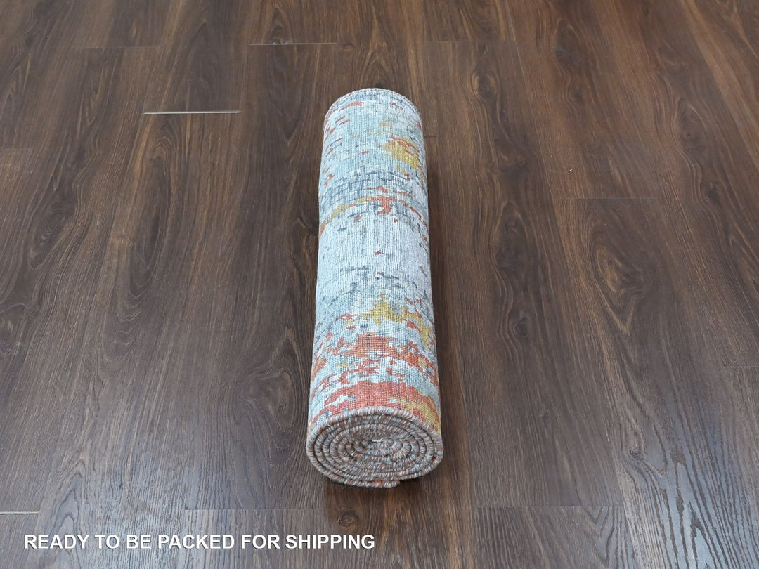 2'6" x 7'11" New Hand Knotted Orange Wool & Silk Runner Oriental Rug - MOA10210520