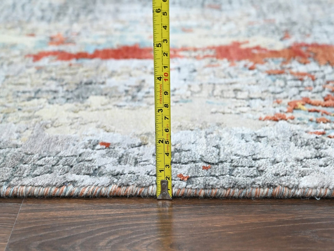 2'6" x 7'11" New Hand Knotted Orange Wool & Silk Runner Oriental Rug - MOA10210520