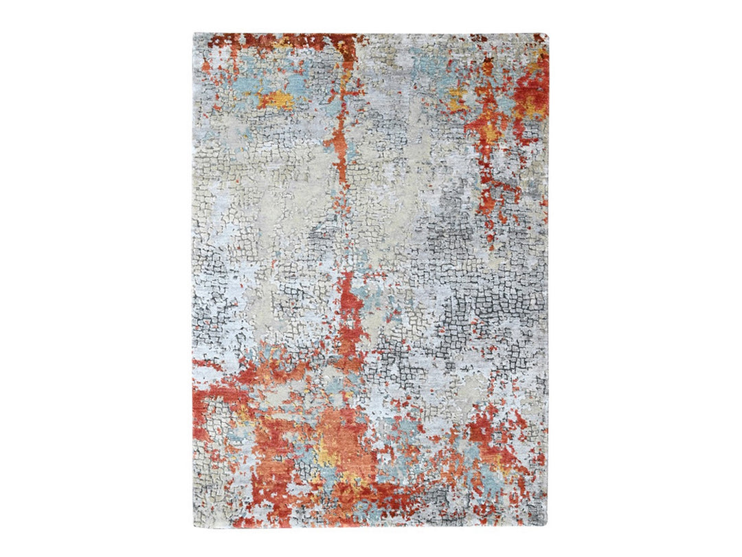 4'1" x 5'11" New Hand Knotted Orange Wool & Silk Rectangle Oriental Rug - MOA10210521