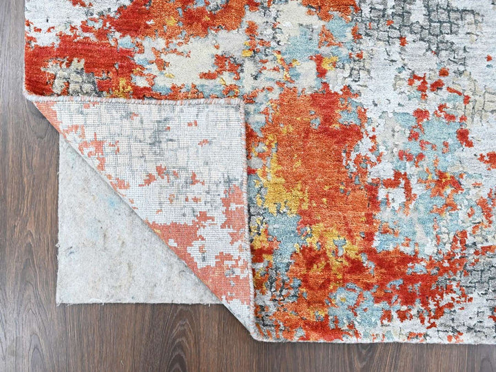 4'1" x 5'11" New Hand Knotted Orange Wool & Silk Rectangle Oriental Rug - MOA10210521