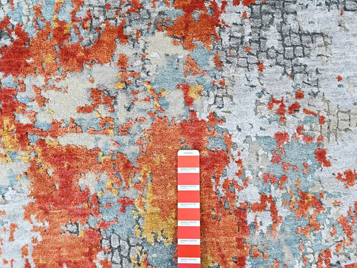 4'1" x 5'11" New Hand Knotted Orange Wool & Silk Rectangle Oriental Rug - MOA10210521
