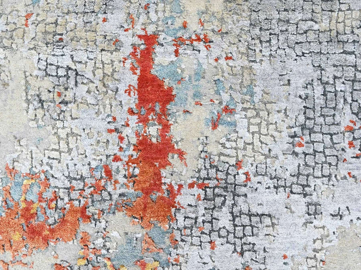 4'1" x 5'11" New Hand Knotted Orange Wool & Silk Rectangle Oriental Rug - MOA10210521
