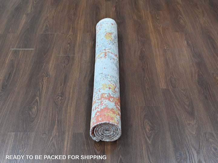 4'1" x 5'11" New Hand Knotted Orange Wool & Silk Rectangle Oriental Rug - MOA10210521