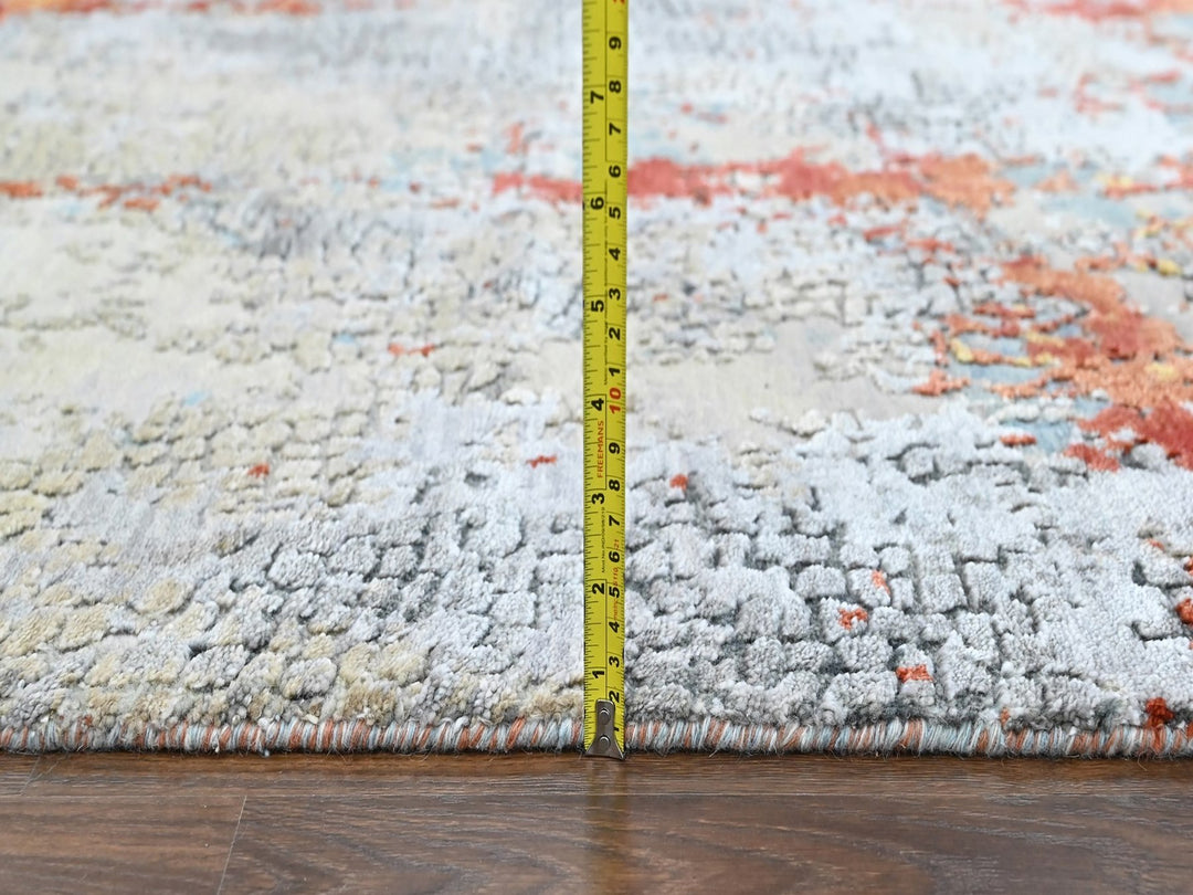 4'1" x 5'11" New Hand Knotted Orange Wool & Silk Rectangle Oriental Rug - MOA10210521