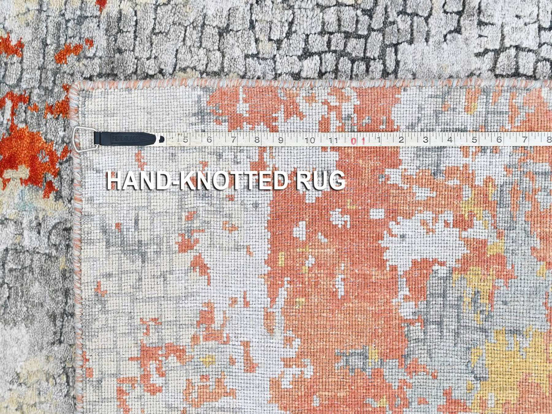 4'1" x 5'11" New Hand Knotted Orange Wool & Silk Rectangle Oriental Rug - MOA10210521