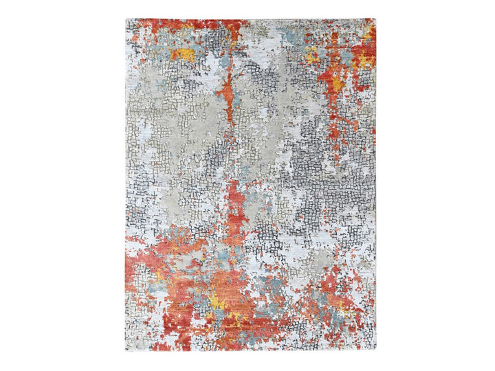 4'11" x 6'10" New Hand Knotted Orange Wool & Silk Rectangle Oriental Rug - MOA10210522