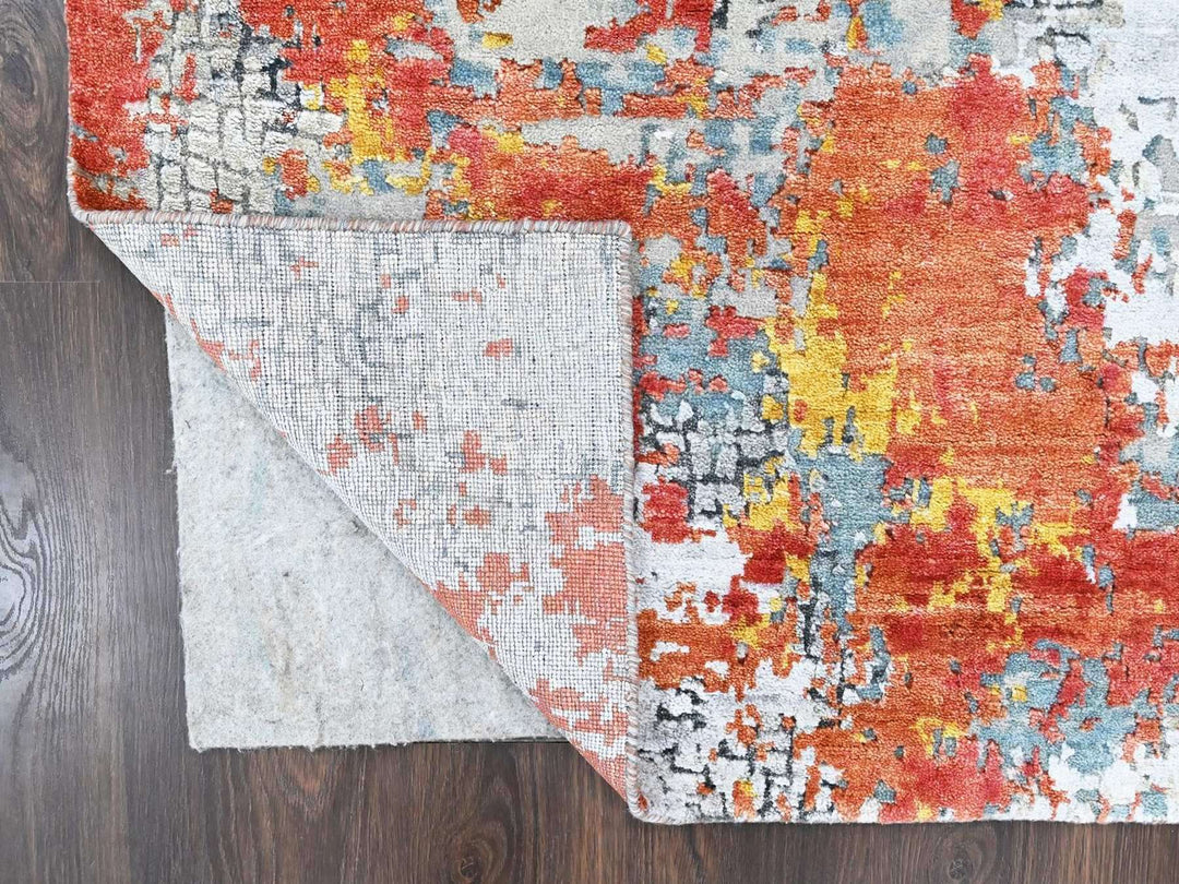 4'11" x 6'10" New Hand Knotted Orange Wool & Silk Rectangle Oriental Rug - MOA10210522