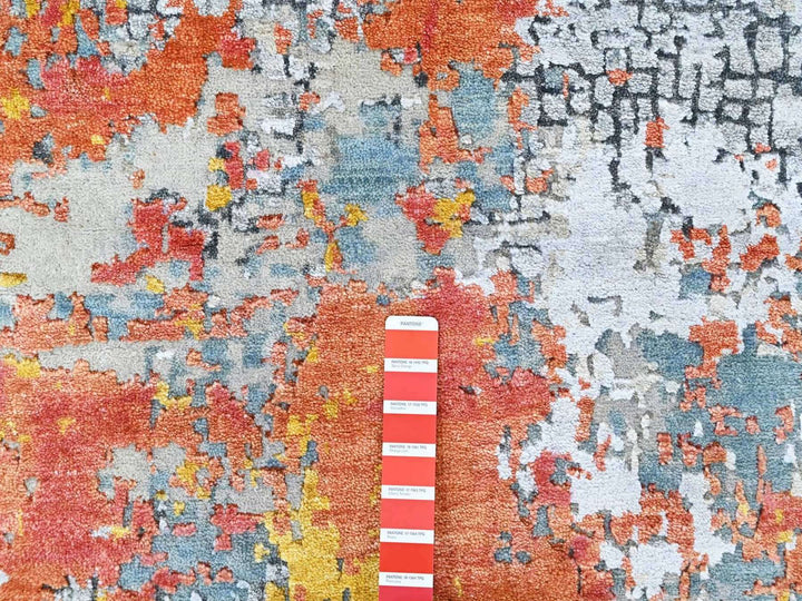 4'11" x 6'10" New Hand Knotted Orange Wool & Silk Rectangle Oriental Rug - MOA10210522
